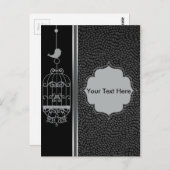 シルバーバードケージとレザーバックグラウンド ポストカード (正面/裏面)