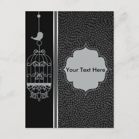 シルバーバードケージとレザーバックグラウンド ポストカード (正面)
