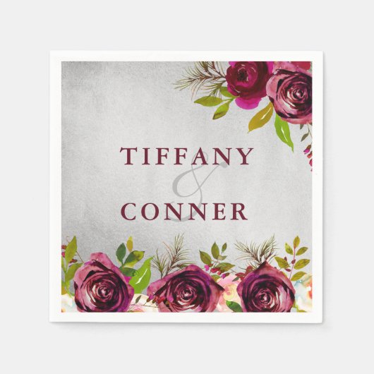 シルバーバー結婚ブルゴーニュ婚約記念日 スタンダードカクテルナプキン (正面)