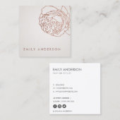 シルバーパエレガントール赤面ピンクローズ金ゴールドフローラ スクエア名刺 (正面/裏面)