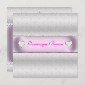 シルバーパターン（の模様が）あるプリンセス招待状 招待状 (正面/裏面)