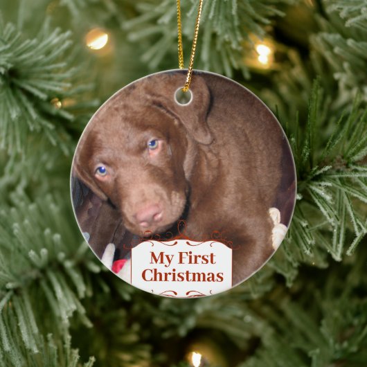 シルバーパピー私の初めてのクリスマス写真オーナメント セラミックオーナメント (ツリー)