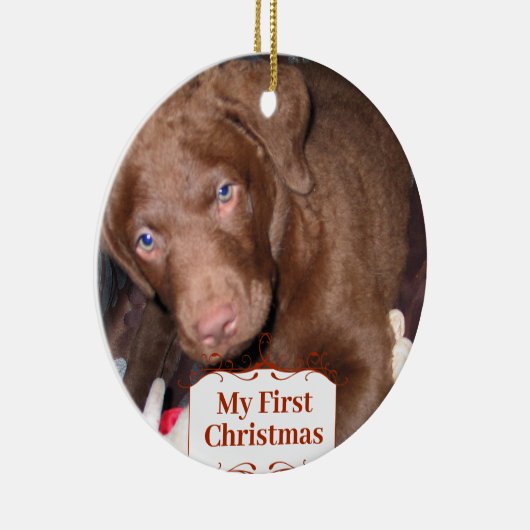 シルバーパピー私の初めてのクリスマス写真オーナメント セラミックオーナメント (右)