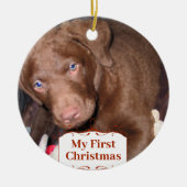 シルバーパピー私の初めてのクリスマス写真オーナメント セラミックオーナメント (正面)