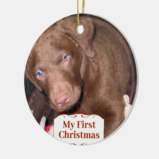 シルバーパピー私の初めてのクリスマス写真オーナメント セラミックオーナメント (左)