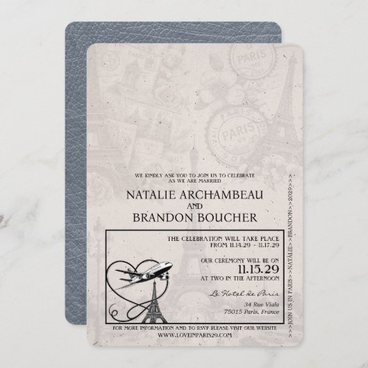 シルバーパリパスポ結婚ールズ 招待状 (正面/裏面)