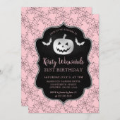 シルバーパンプキンとピンクのクモの巣 21歳の誕生日 招待状 (正面/裏面)
