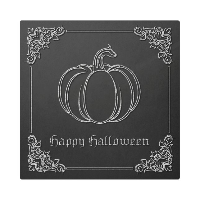 シルバーパンプキンハロウィーン メタルプリント (正面)