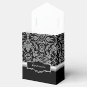 シルバーパーソナライズされたとブラックのダマスクのお願い フェイバーボックス (オープン)