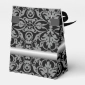 シルバーパーソナライズされたとブラックのダマスクのテントのお願いボックス フェイバーボックス (裏面サイド)