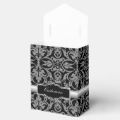 シルバーパーソナライズされたとブラックのダマスクのテントのお願いボックス フェイバーボックス (オープン)