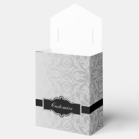 シルバーパーソナライズされたとブラックダマスクの好意ボックス2 フェイバーボックス (オープン)