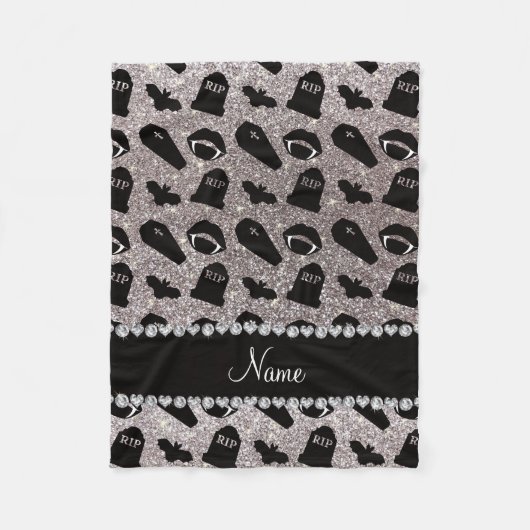 シルバーパーソナライズされたグリッターの名前 フリースブランケット (正面)