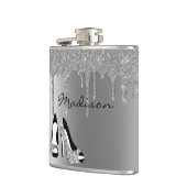 シルバーパーソナライズされたグリッタードリップスヒール靴 フラスク (左)