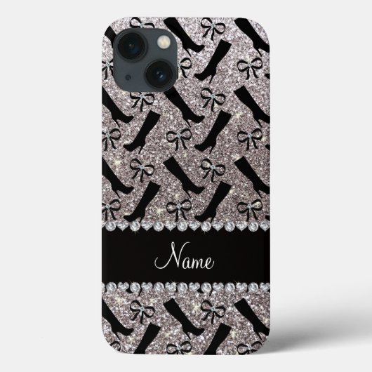 シルバーパーソナライズされたグリッターブーツの名前 Case-Mate iPhoneケース (裏面)