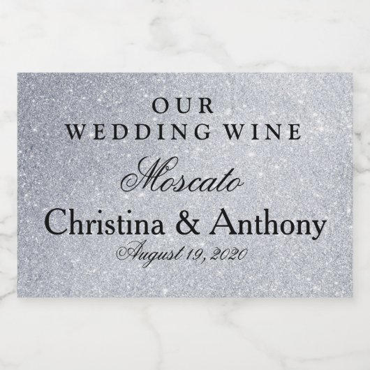 シルバーパーソナライズされたグリッター結婚式の引き出物ミニ スパークリングワインラベル (シングルラベル)