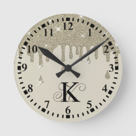 シルバーパーソナライズされたドリップグリッター効果とキラキラ ラウンド壁時計