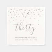 シルバーパーソナライズされた紙吹雪30歳の誕生日パーティー スタンダードカクテルナプキン (正面)