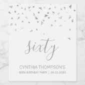 シルバーパーソナライズされた紙吹雪60誕生日 ワインラベル (シングルラベル)