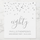 シルバーパーソナライズされた紙吹雪80誕生日 ワインラベル (シングルラベル)