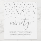 シルバーパーソナライズされた紙吹雪90誕生日 ワインラベル (シングルラベル)