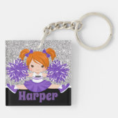 シルバーパーソナライズされた&パープルチアリーティングキーチェーン キーホルダー (裏面)