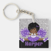 シルバーパーソナライズされた&パープルチアリーティングキーチェーン キーホルダー (正面)