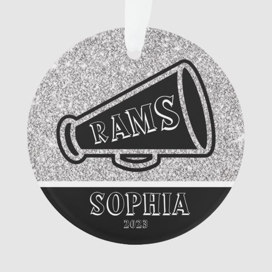 シルバーパーソナライズされた&ブラックチアリーティングオーナメント オーナメント (正面)