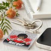 シルバーパーソナライズされた&レッドチアリーティングキーチェーン キーホルダー (正面右)