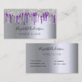 シルバーパープルのグリッタードリップのメイクアップ髪 名刺 (正面/裏面)