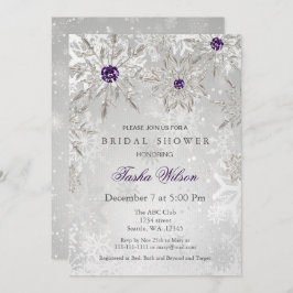 シルバーパープルウィンターブライダルシャワー招待状 招待状