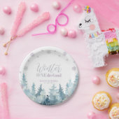 シルバーパープルウィンターワンダーランド雪1st誕生日 ペーパープレート (パーティー)