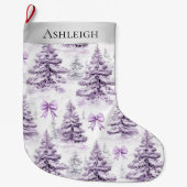 シルバーパープルクリスマスツリーズ ラージクリスマスストッキング (正面)