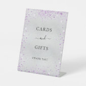 シルバーパープルグリッターのダストカードのギフトサイン 台座サイン (正面)