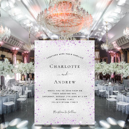 シルバーパープルグリッターエレガントな結婚式 招待状