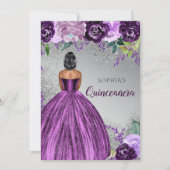 シルバーパープルグリッタードレスクインセアニラカンス 招待状 (正面)