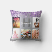 シルバーパープルグリッターフォトコラージュ名 クッション (正面)