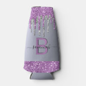 シルバーパープルグリッターモノグラム名の誕生日 ボトルクーラー (正面)