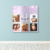 シルバーパープルグリッター写真コラージュ キャンバスプリント (インサイチュ (ウッドフロア))