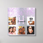 シルバーパープルグリッター写真コラージュ キャンバスプリント (正面)