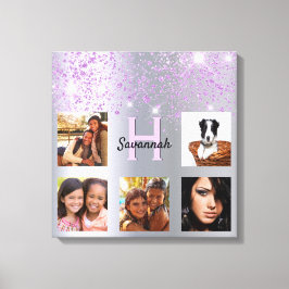 シルバーパープルグリッター写真コラージュ キャンバスプリント