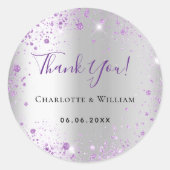 シルバーパープルグリッター名結婚date's ラウンドシール (正面)