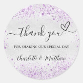 シルバーパープルグリッター感謝していがお結婚前の ラウンドシール (正面)