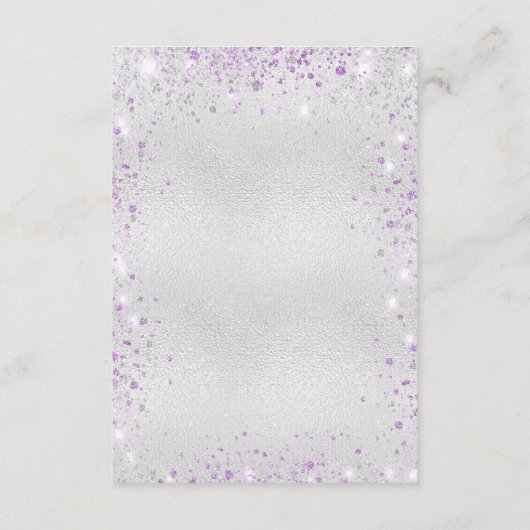 シルバーパープルグリッター結婚式プログラム エンクロージャーカード (裏面)