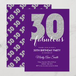 シルバーパープルグリッター30&ファボウス誕生日 招待状