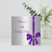 シルバーパープルジュエルボウ40エレガント誕生日 招待状 (スタンド正面)