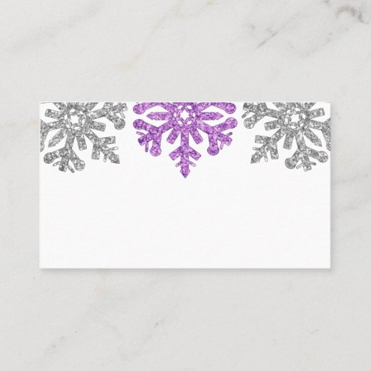 シルバーパープルスノーフレーク冬の結婚式 プレイスカード (裏面)