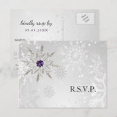 シルバーパープルスノーフレーク冬の結婚式svp インビテーションポストカード (正面/裏面)