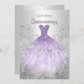 シルバーパープルスパークルドレスキンセアニラクインンス 招待状 (正面/裏面)