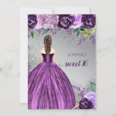 シルバーパープルスパークルドレス甘い16誕生日 招待状 (正面)